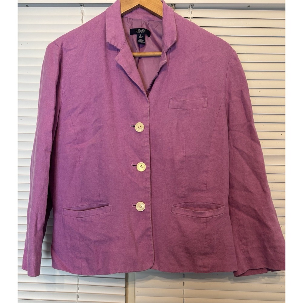 CHAPS Purple 100%‎ Linen Blazer Jacket Large Light Pastel Office Cottagecore